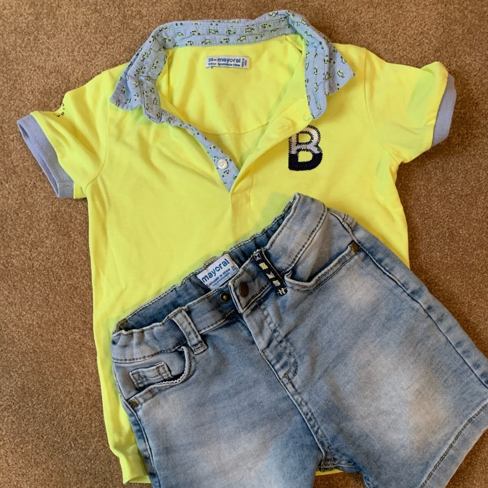 Jean shorts and matching polo set